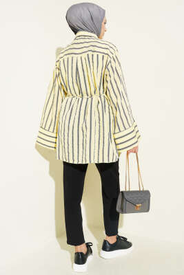 Geniş Kollu Çizgili Gömlek Sarı - Gömlek