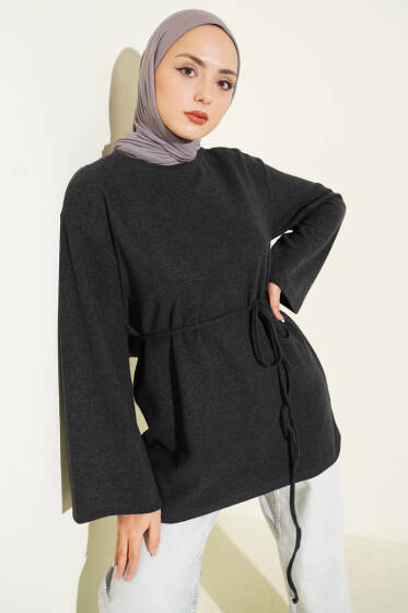Geniş Kollu Fitilli Kaşe Tunik Antrasit - Tunik