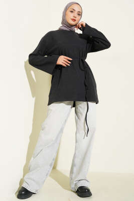 Geniş Kollu Fitilli Kaşe Tunik Antrasit - Tunik