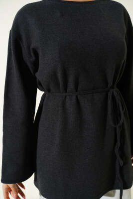 Geniş Kollu Fitilli Kaşe Tunik Antrasit - Tunik