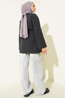 Geniş Kollu Fitilli Kaşe Tunik Antrasit - Tunik