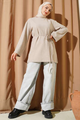 Geniş Kollu Fitilli Kaşe Tunik Bej - Yılın Fırsatı