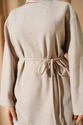 Geniş Kollu Fitilli Kaşe Tunik Bej - Yılın Fırsatı