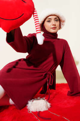 Geniş Kollu Fitilli Kaşe Tunik Bordo - SAS