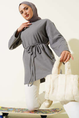 Geniş Kollu Fitilli Kaşe Tunik Gri - SAS