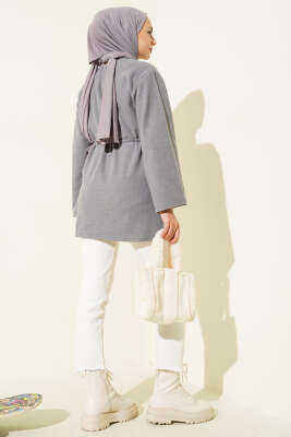 Geniş Kollu Fitilli Kaşe Tunik Gri - Tunik