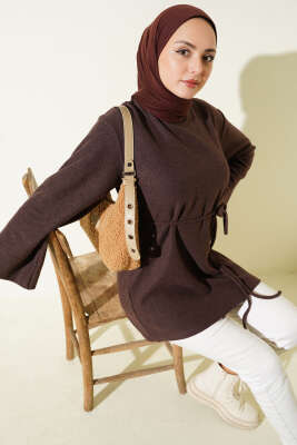 Geniş Kollu Fitilli Kaşe Tunik Kahve - SAS