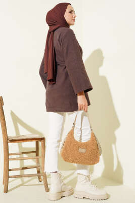Geniş Kollu Fitilli Kaşe Tunik Kahve - Tunik