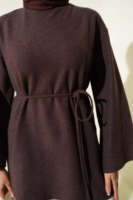 Geniş Kollu Fitilli Kaşe Tunik Kahve - Tunik