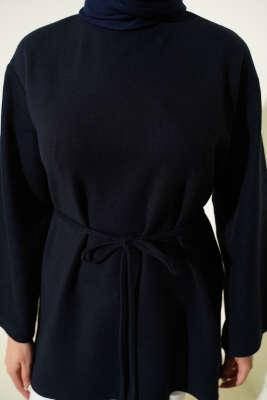 Geniş Kollu Fitilli Kaşe Tunik Lacivert - Yılın Fırsatı