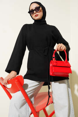 Geniş Kollu Fitilli Kaşe Tunik Siyah - SAS