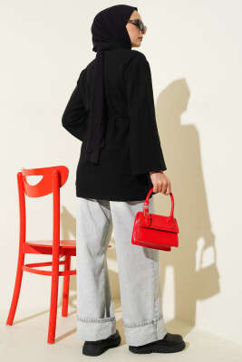 Geniş Kollu Fitilli Kaşe Tunik Siyah - Tunik