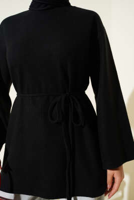 Geniş Kollu Fitilli Kaşe Tunik Siyah - Tunik