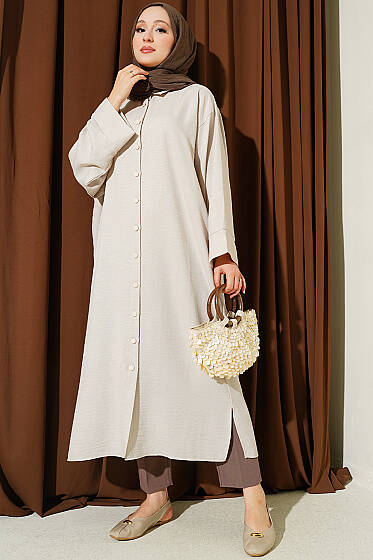 Geniş Kollu Oversize Uzun Gömlek Bej - 500-700 TL Ürünler