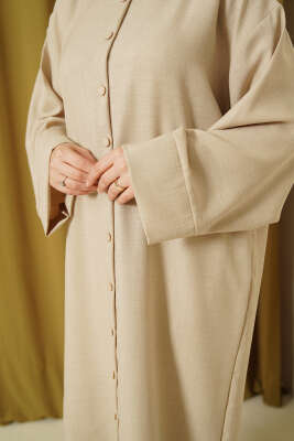 Geniş Kollu Oversize Uzun Gömlek Bej - Gömlek