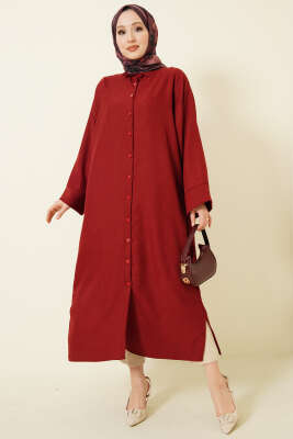 Geniş Kollu Oversize Uzun Gömlek Bordo - HATUN