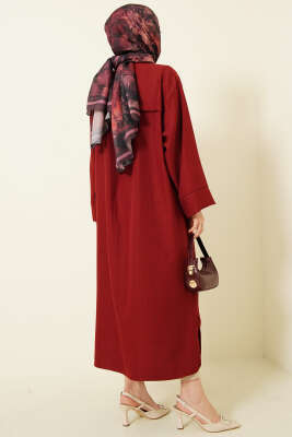 Geniş Kollu Oversize Uzun Gömlek Bordo - Gömlek