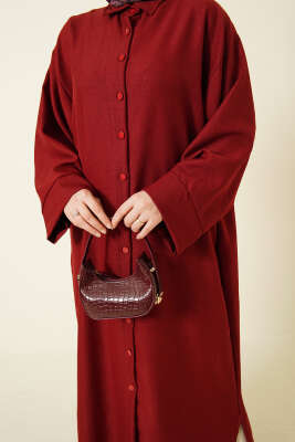 Geniş Kollu Oversize Uzun Gömlek Bordo - Gömlek