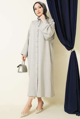 Geniş Kollu Oversize Uzun Gömlek Gri - HATUN