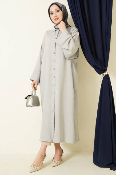 Geniş Kollu Oversize Uzun Gömlek Gri - Gömlek