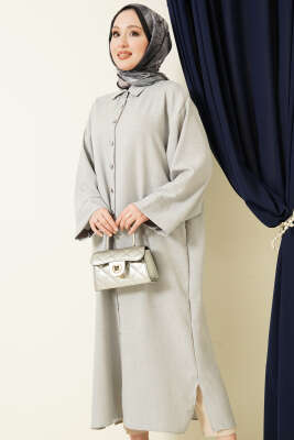 Geniş Kollu Oversize Uzun Gömlek Gri - Gömlek