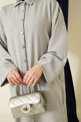 Geniş Kollu Oversize Uzun Gömlek Gri - Gömlek