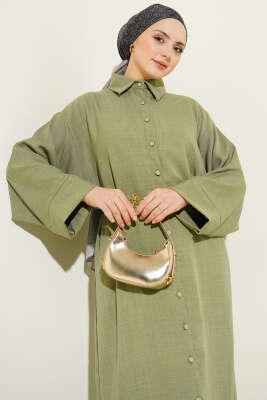 Geniş Kollu Oversize Uzun Gömlek Haki - Gömlek