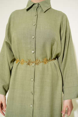 Geniş Kollu Oversize Uzun Gömlek Haki - Gömlek