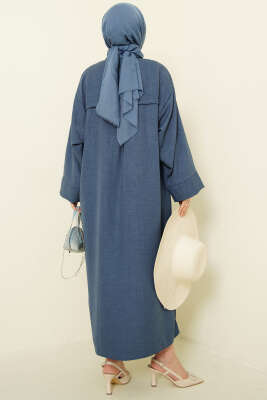 Geniş Kollu Oversize Uzun Gömlek İndigo - Gömlek