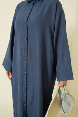 Geniş Kollu Oversize Uzun Gömlek İndigo - Gömlek