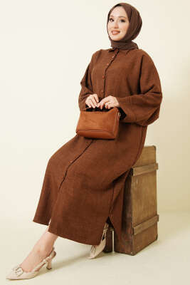 Geniş Kollu Oversize Uzun Gömlek Kahve - Gömlek