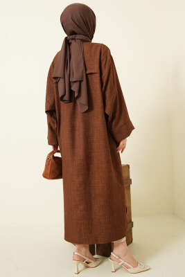 Geniş Kollu Oversize Uzun Gömlek Kahve - Gömlek