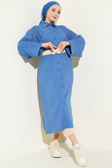 Geniş Kollu Oversize Uzun Gömlek Mavi - 500-700 TL Ürünler