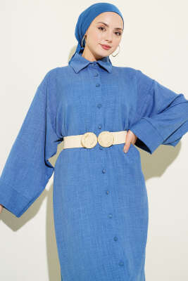 Geniş Kollu Oversize Uzun Gömlek Mavi - Gömlek