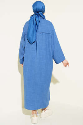 Geniş Kollu Oversize Uzun Gömlek Mavi - Gömlek