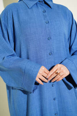 Geniş Kollu Oversize Uzun Gömlek Mavi - Gömlek