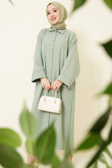 Geniş Kollu Oversize Uzun Gömlek Mint - Gömlek