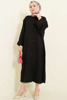 Geniş Kollu Oversize Uzun Gömlek Siyah - Gömlek