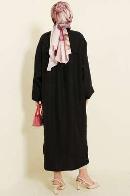 Geniş Kollu Oversize Uzun Gömlek Siyah - Gömlek