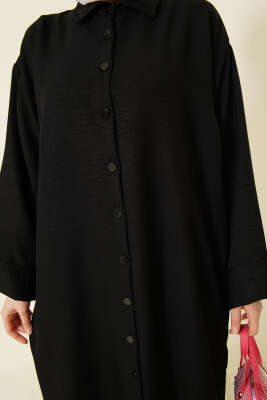 Geniş Kollu Oversize Uzun Gömlek Siyah - Gömlek