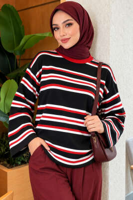 Geniş Kollu Yatay Çizgili Bluz Kırmızı - SAS