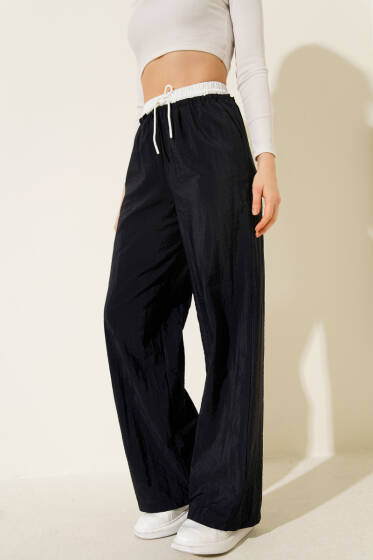 Geniş Paça Bel Garnili Pantolon Lacivert - Kadın Giyim Modelleri