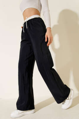 Geniş Paça Bel Garnili Pantolon Lacivert - Kadın Giyim Modelleri