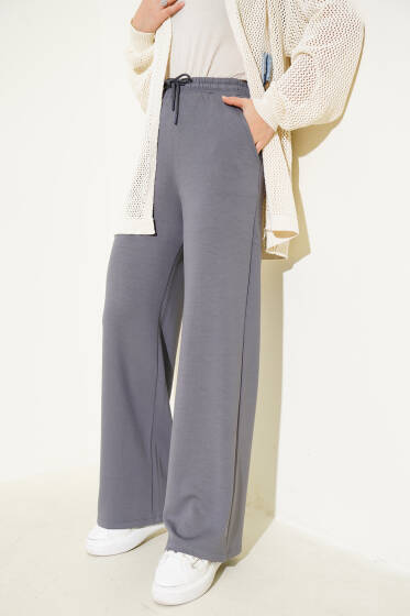 Geniş Paça Bel Lastikli Basic Pantolon Gri - Pantolon