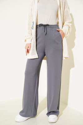 Geniş Paça Bel Lastikli Basic Pantolon Gri - Pantolon