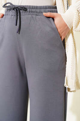 Geniş Paça Bel Lastikli Basic Pantolon Gri - Pantolon