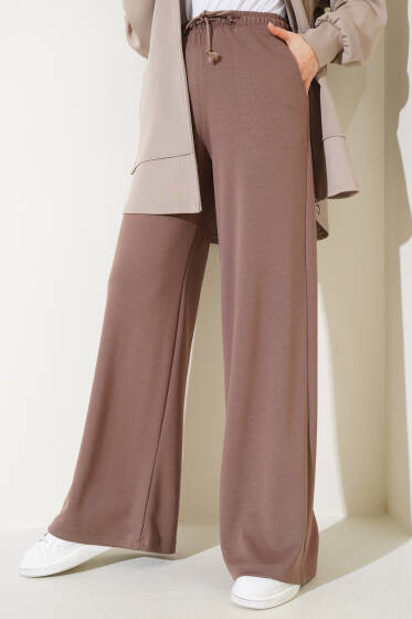 Geniş Paça Bel Lastikli Basic Pantolon Kahve - Pantolon