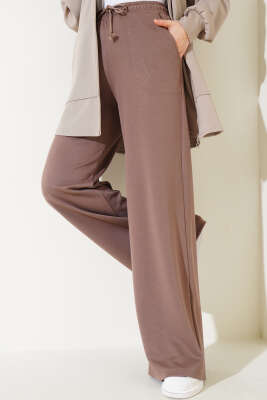 Geniş Paça Bel Lastikli Basic Pantolon Kahve - Pantolon