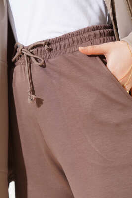 Geniş Paça Bel Lastikli Basic Pantolon Kahve - Pantolon
