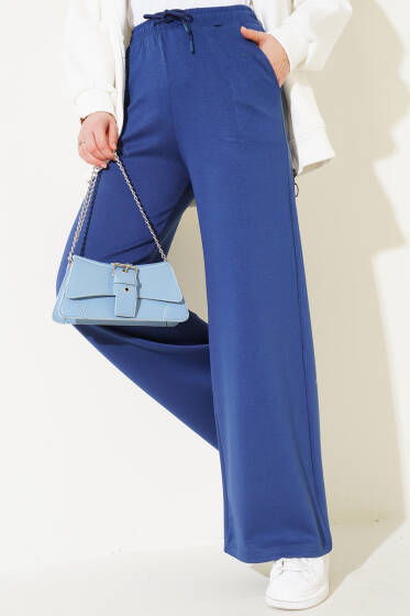 Geniş Paça Bel Lastikli Basic Pantolon Lacivert - Pantolon